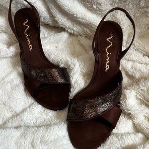 Bronze Chiffon Kitten Heels